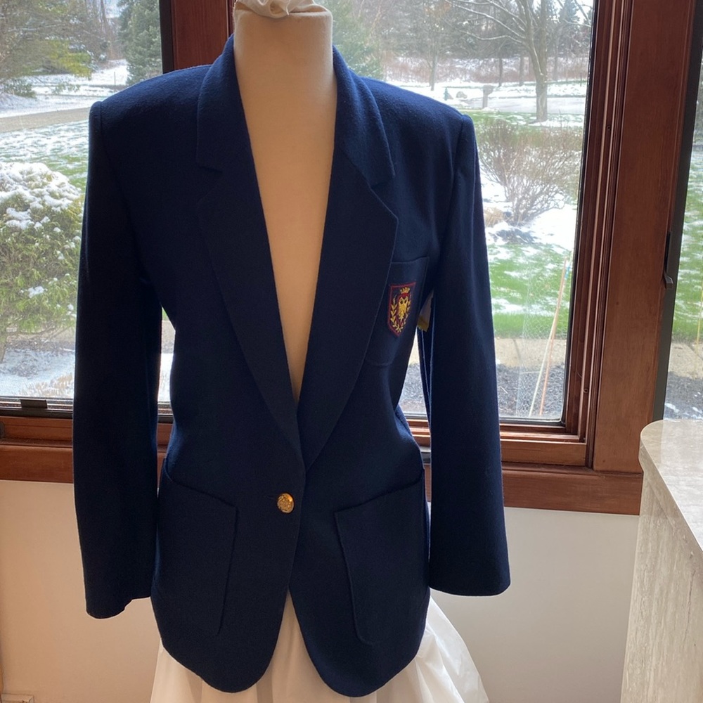 PENDLETON 100% Wool Navy Crested Blazer M Vintage